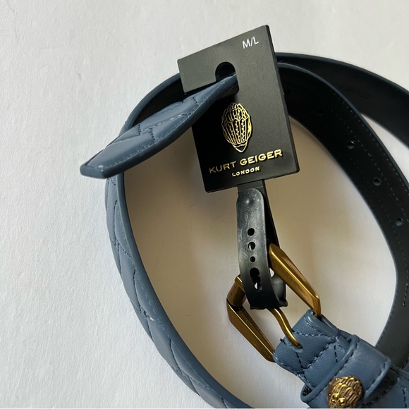 KURT GEIGER LONDON WOMENS QUILTED LEATHER BELT VINTAGE INDIGO BLUE SIZE M/L NWT - Picture 7 of 16